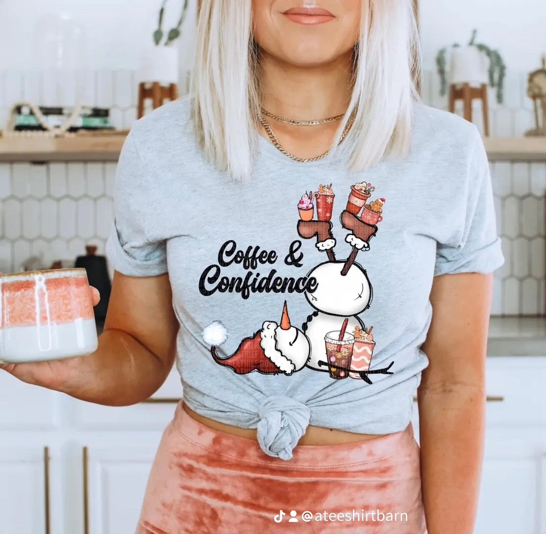 Coffee and confidence snowman DTF shirt